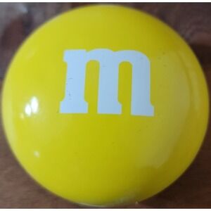 M&Ms Yellow Round Metal Candy Tin Collectible Small Storage Box White M Logo